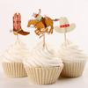 Cowboy Theme Cupcake Picks Cartoon Birthday Cake Topper Decorations Paper Wooden Ornaments for Kids Event