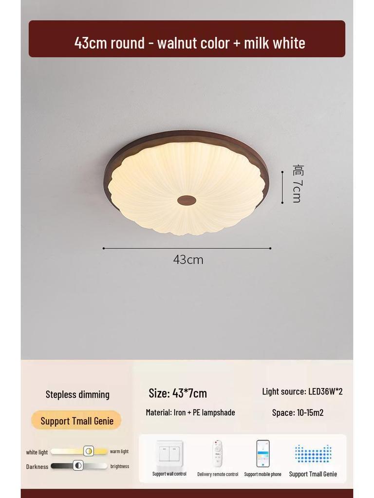 2025 Chinese Style Walnut Ceiling Light: Retro Round Design for Bedroom & Study