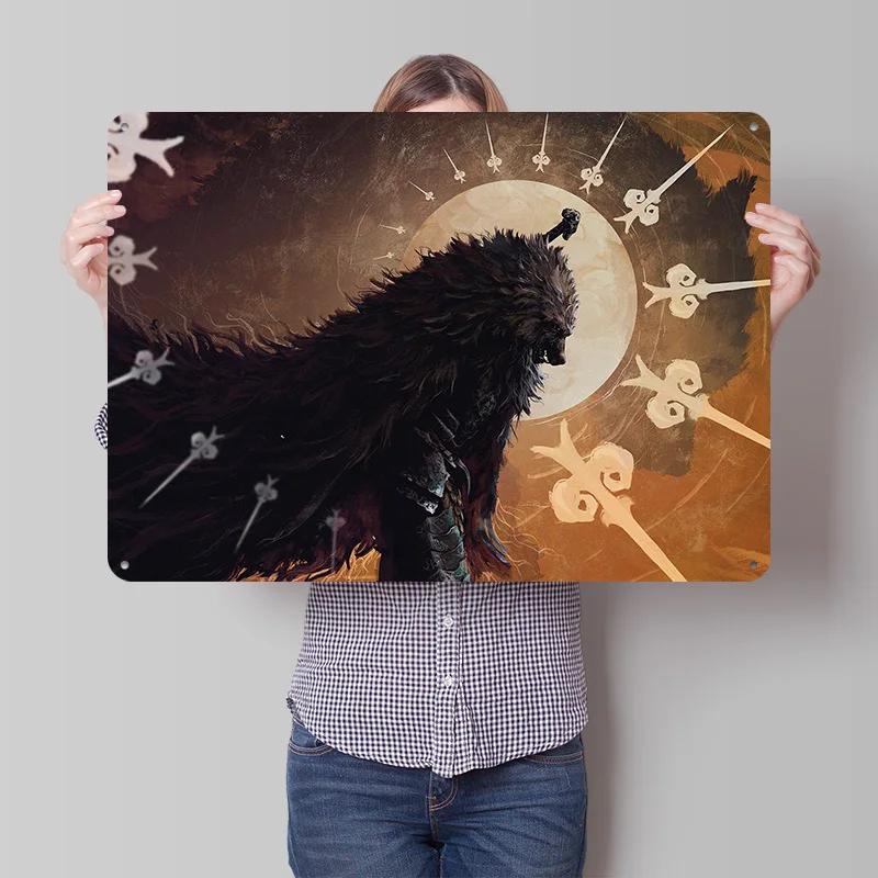 Man Wolf Personalized D Textured Metal Poster Wall Art Tinplate Sign for Desk Decor Room Office Decoration Gaming Funny Signs