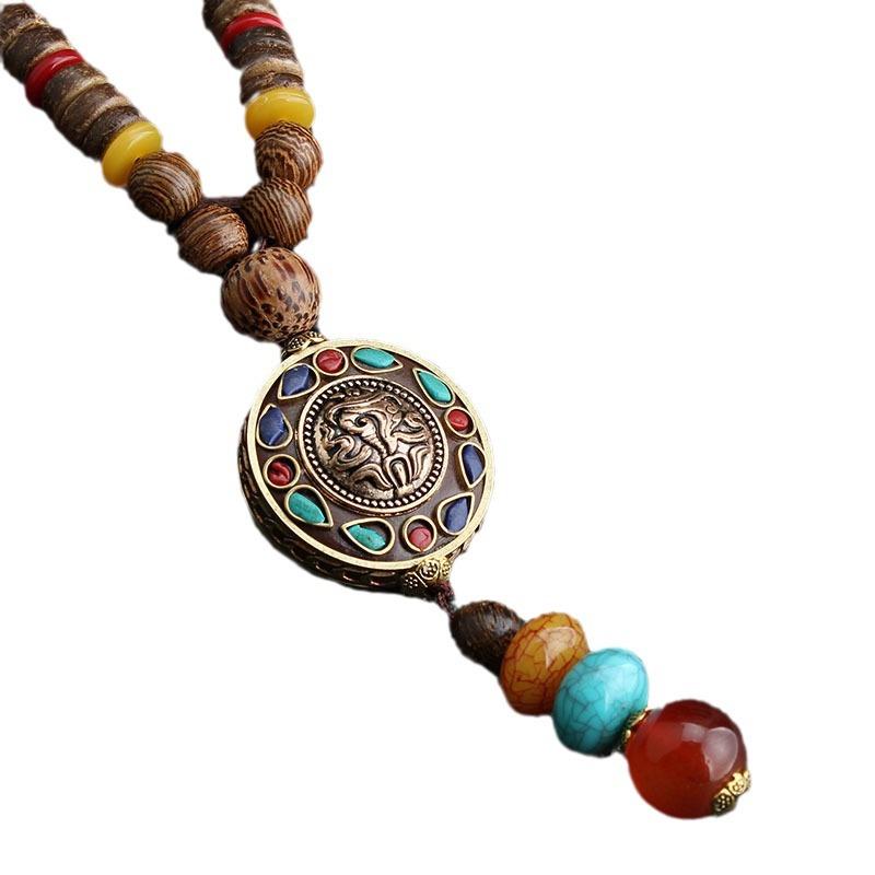 Sweater Pendant Chain Wooden Beaded Tassel Bohemian Necklace Nepal Jewelry Accessories