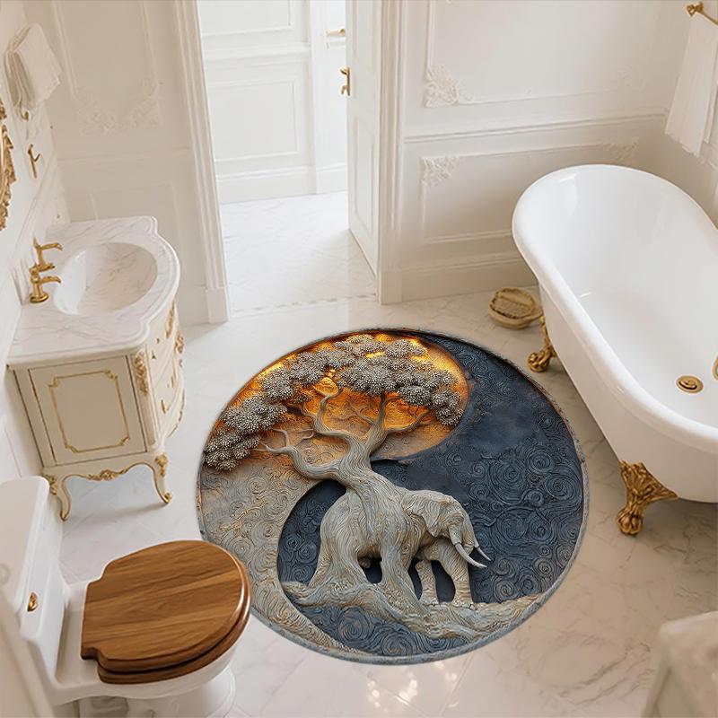Sacred Elephant Pattern Round rug,Carpet Rug for Living Room Bedroom Sofa Playroom Decor,Non-slip Floor Mat,Holiday Gifts and Birthday Gifts