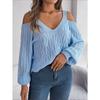 Women's Sweatshirt - Versatile Casual Solid Colour Cable-Knit Off-the-Shoulder Bell-Sleeve Knitwear