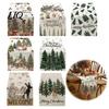 Christmas Table Runner Linen Runner, Farmhouse Winter Reindeer Santa Prints, Seasonal Tabletop Overlay for Holiday Dining Decor Indoor Setting