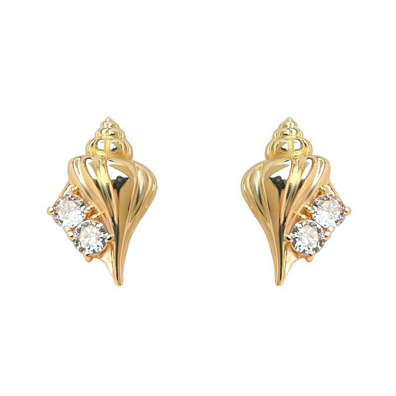 Polished Metal Conch Zircon Stud Earrings: Simple, Light Luxury Vacation Style for Women