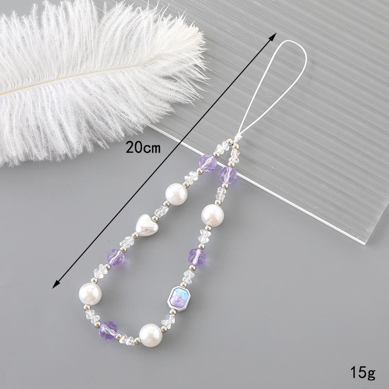 Korean Love Heart Beaded Phone Chain & Keychain Set for Women