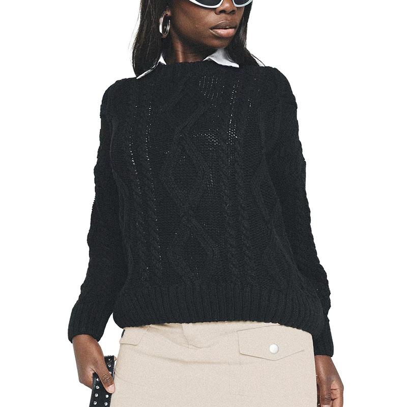 Women's Fashionable Comfortable Diamond Knit Crew Neck Sweater