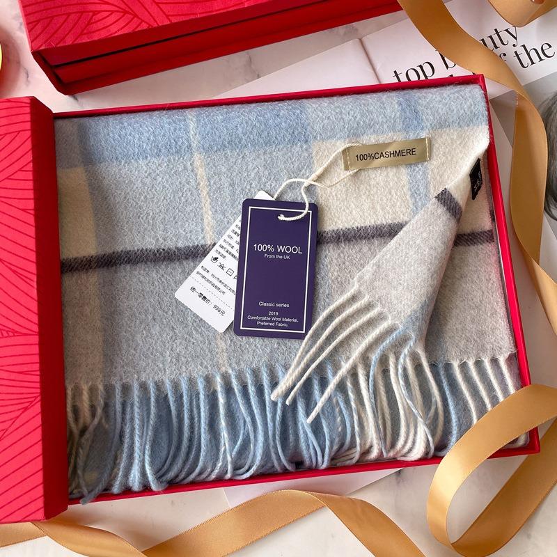 Fresh Blue British Plaid Pure Cashmere Scarf Women's Winter Plaid Scarf Men's New