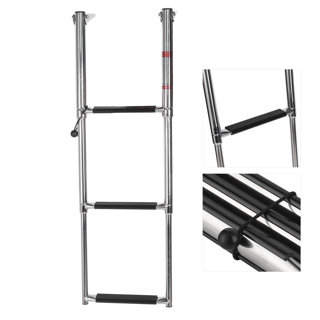 3‑Step Deck Ladder Telescoping Folding Boarding Platform Stair 304 Stainless Steel Boat Ramp