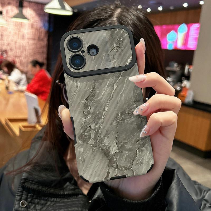 Personalized Marble Printed Vertical Grain Leather Soft Silicone Phone Case Back Cover with Camera Lens Full Protection for iPhone 17