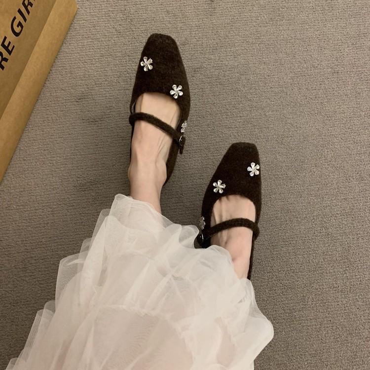 Inner height increase retro evening breeze temperament rhinestone word with Mao Mao single shoes women's shoes autumn and winter with skirts Mary