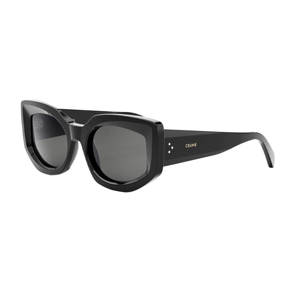 Celine Logo Mirrored Leg Irregular Shape Sunglasses Unisex Sunglasses Black CL40277I01A