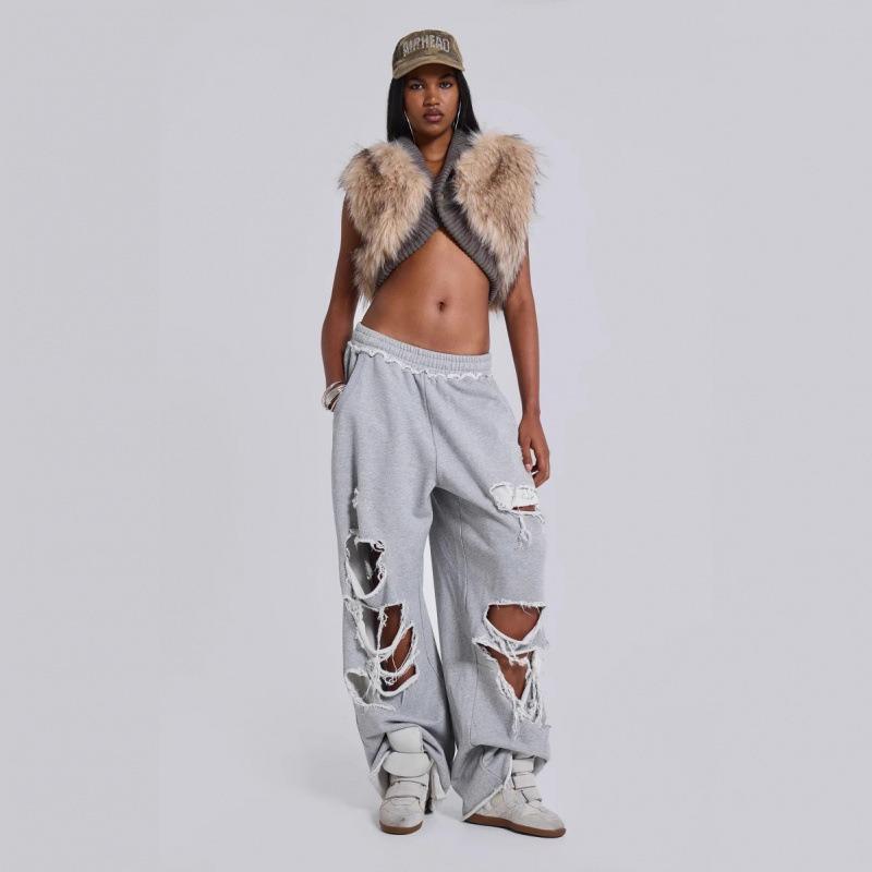 JADE Trendy Casual Pants Street Hip Hop Ripped Design Wide-leg Sweatpants Trousers