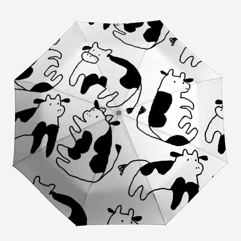 1pc Cow Pattern Automatic Opening/Closing Folding Umbrella with 8 Ribs,Portable Sunshade Umbrella Birthday and Holiday gifts yy251231167