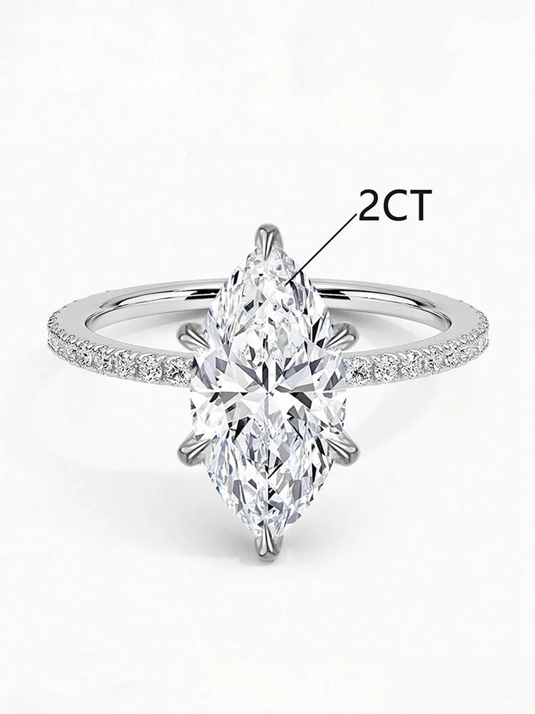 Copper Metal Simple Classic 2-Carat Horse Eye Zircon Ring Designed For Women Engagement Wedding Luxury High Quality High Quality Fine High Quality 5 серебряный