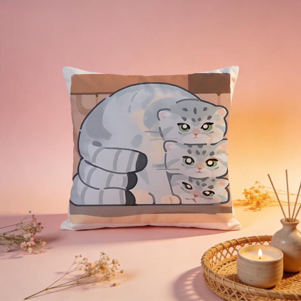 Fluffy Pallass Cat Art Cushion Cover Comfortable Durable Pillow Cover MultiScene for Home Office Car Sofa