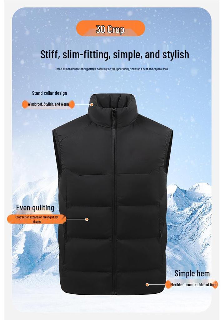 Unisex Fleece-Lined Stand-Collar Sports Vest for Autumn/Winter