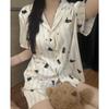 Honeypot Bear Ice and Snow Silk Pajamas Women's Summer Three-piece Cardigan Lapel Ice Silk Short-sleeved Trousers Shorts Loungewear