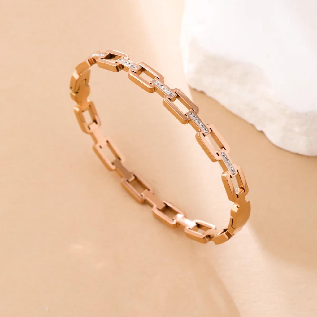 Women's Simple Versatile Stainless Steel Bracelet with Hollow Inlaid Zircon Stainless Steel Fashion Charm Niche Design for Gift