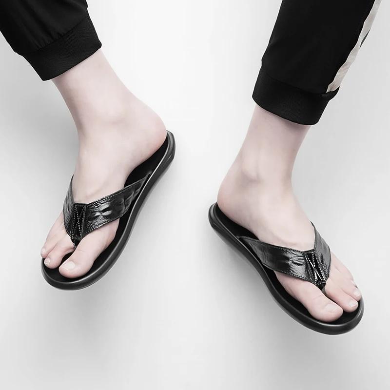 Fashion Hot Sale Summer Beach Slippers Men's Flats Cool Half Drag Crocodile Pattern Male Flip Flops Comfortable Casual Leather Shoes Men