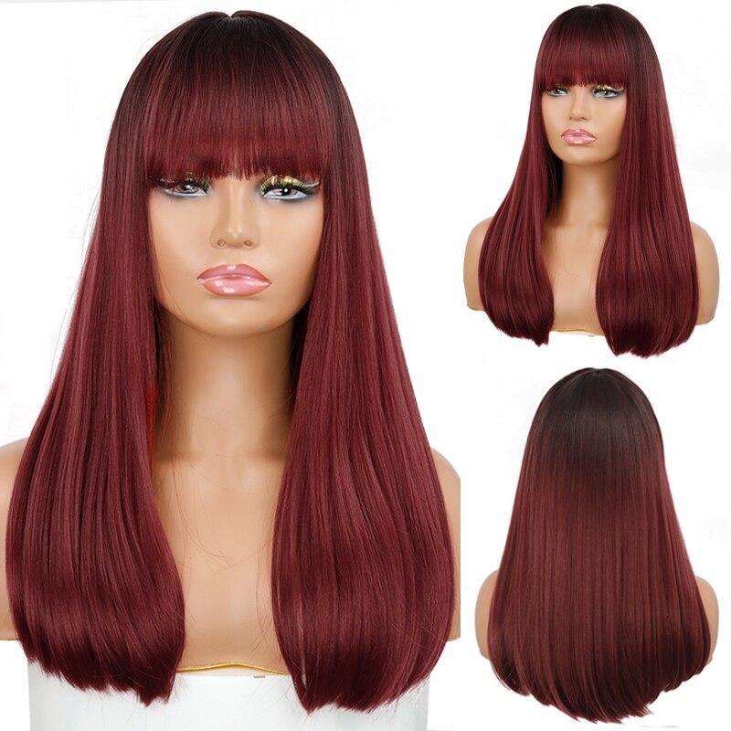 MISSQUEEN Ombre maro auriu păr lung drept Lolita peruci Bobo cu breton Peruci sintetice pentru femei Cosplay rezistente la căldură