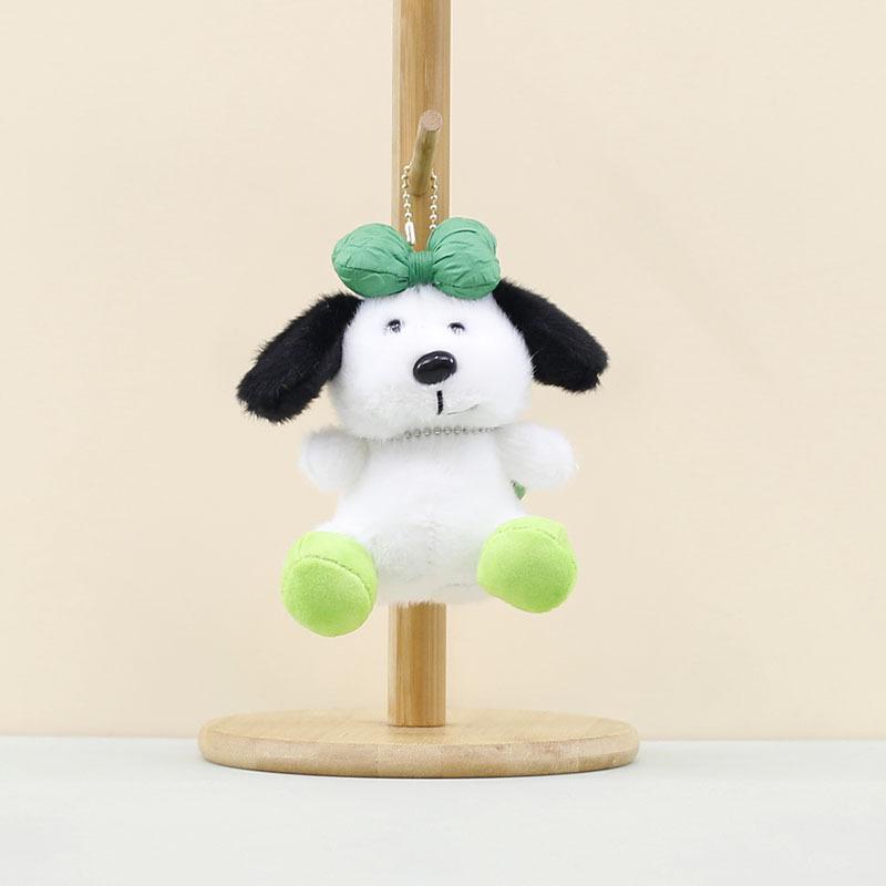 Dog Plush Playful Keychain With Cute Bow Design Adorable Soft Toy Doll In Pink Yellow Green Purple