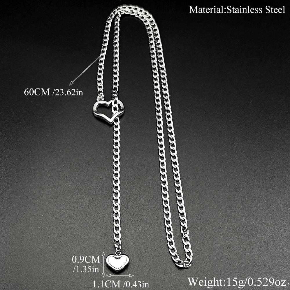 Women Punk Rock Heart Slip Chain Necklace Gothic Cuban Link Choker O Ring Jewelry For Daily Party Wear
