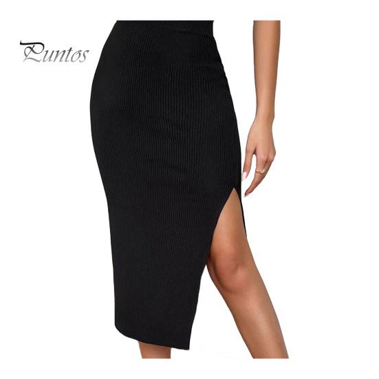 

Женская юбка миди с высокой талией и боковыми разрезами, трикотажная юбка, однотонная, с запахом на бедрах, офисная женская юбка для повседневной носки L чёрный