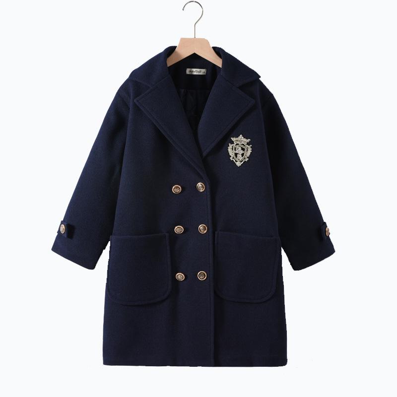 Girls' British College Style Wool Coat - Warm, Thickened, Mid-Length, Cotton-Padded Winter Wear 2025