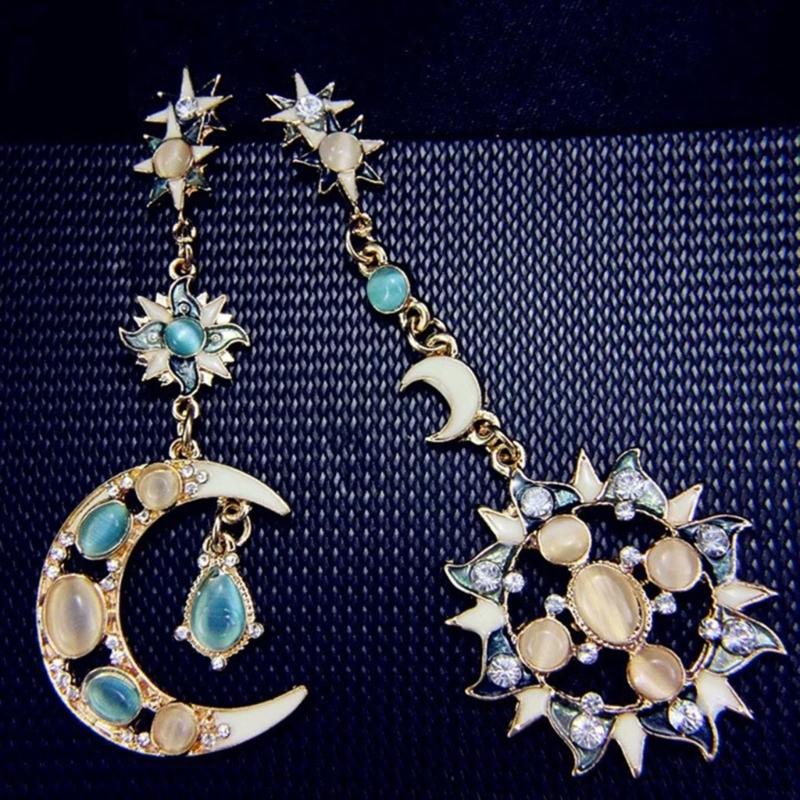 Drop Earrings Sun Moon Earrings Long Dangle Earrings Alloy Material Asymmetric Earrings Party Jewelry for Women Jewelry