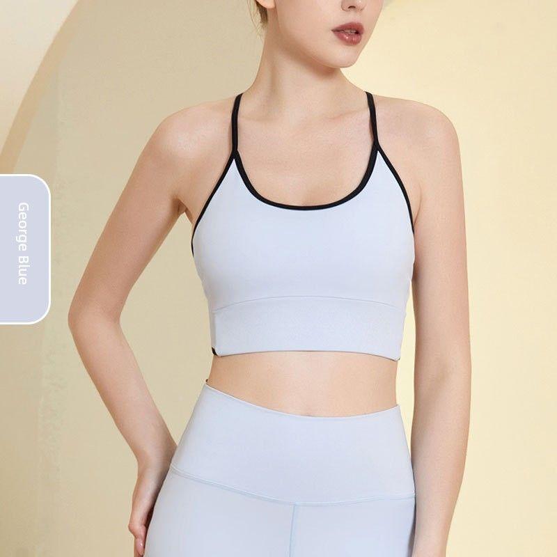 New Back Cross Beauty Back Exercise Bra Women's Sexy Workout Underwear Contrast Color Splicing Sling Thin Yoga Vest