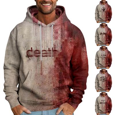 Męska luźna bluza z kapturem z nadrukiem poplamionym krwią na Halloween
