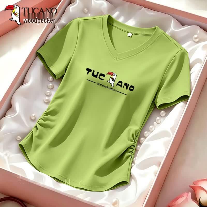 TUCANO Women s V-Neck Ruched Cotton T-Shirt 3XL зелёный