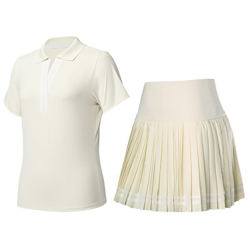 

Sports Suit V-lapel Short-sleeved Fake Two-piece Pleated Short Skirt Summer Running Tennis Quick-drying Fitness XL
