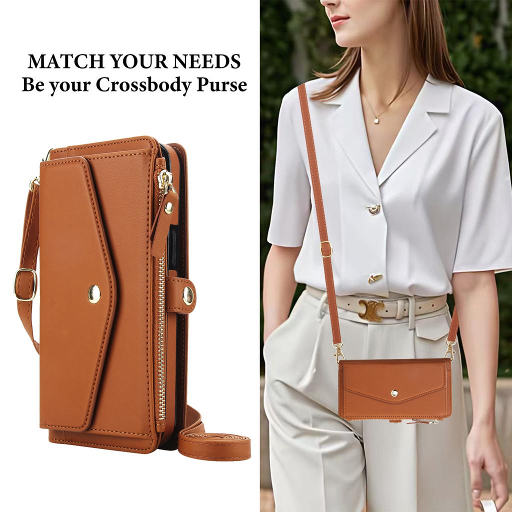Crossbody Zipper Flip Multi Functional Detachable Wallet Leather Case For iPhone 17 Pro Max 16 Plus 15 14 13 12 11 Strap Cover