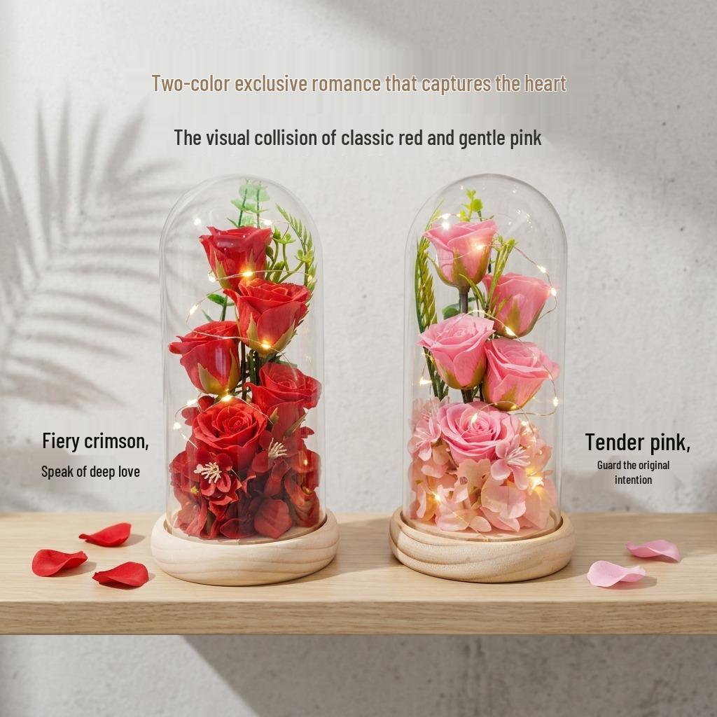 LED Flower Dome: Preserved Rose & Soap Flower Ornament for Valentine's Day, Birthday, Qixi Festival.