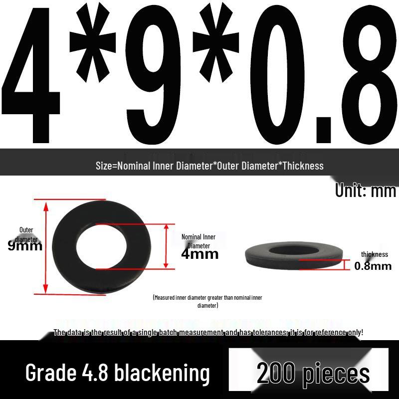 High-Strength Black Flat Washer - Grades 4.8 & 12.9, Sizes M3 To M24