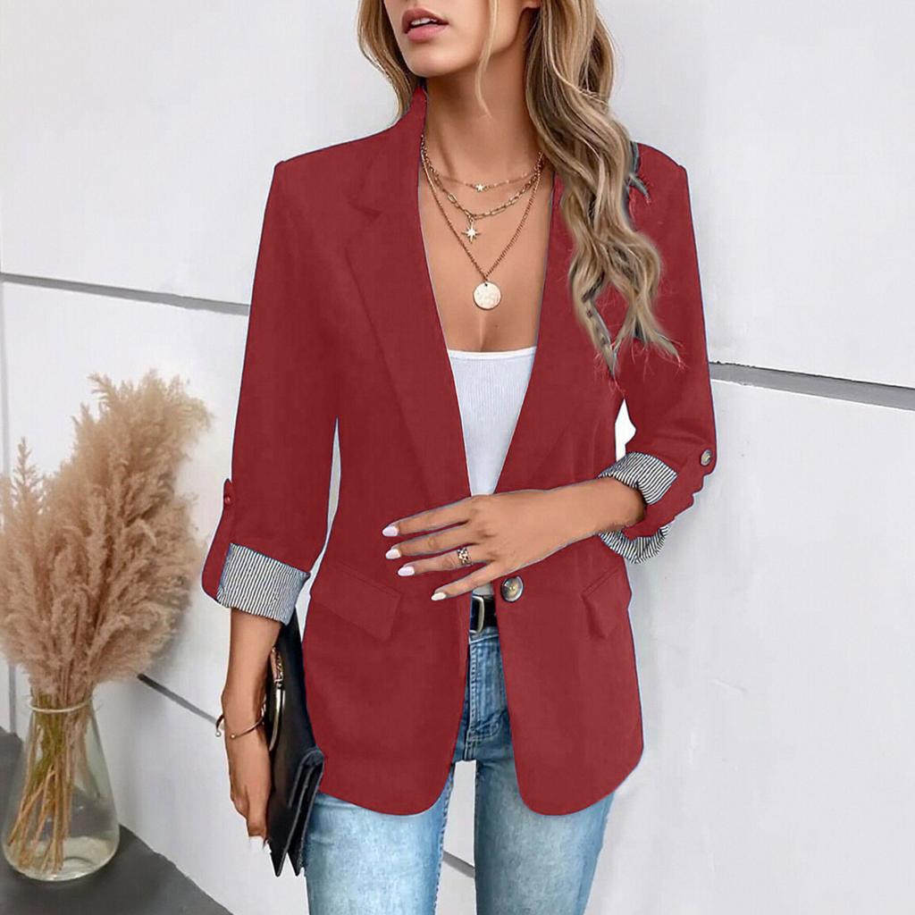 Women's Fashion Casual Button Suit Slim Fit Three-quarter Rolled Sleeve  Women