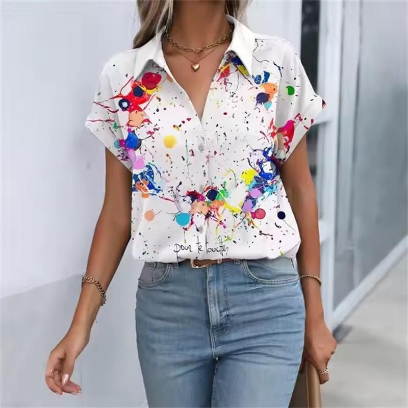 Summer Women's Shirt 3D Printed Hawaiian Shirts Button Up Beach Vacation Shirts Short Sleeve Shirt Casual Lapel Blouse For Women