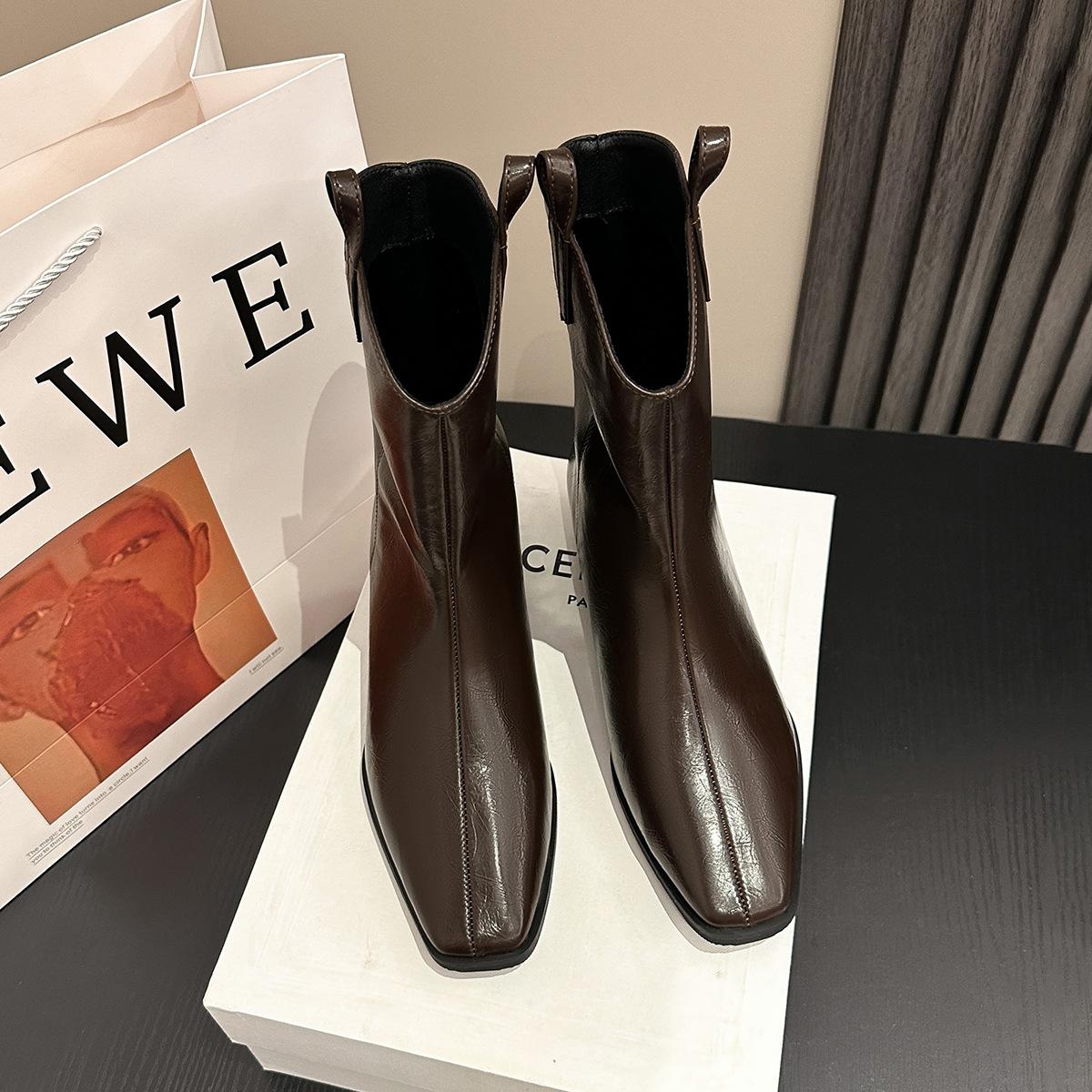 

626-1 Французские ретро ботильоны с острым носком и V-образным вырезом, на скрытой платформе, 2025 новая модная универсальная высококлассная модная обувь 40 темно-коричневого