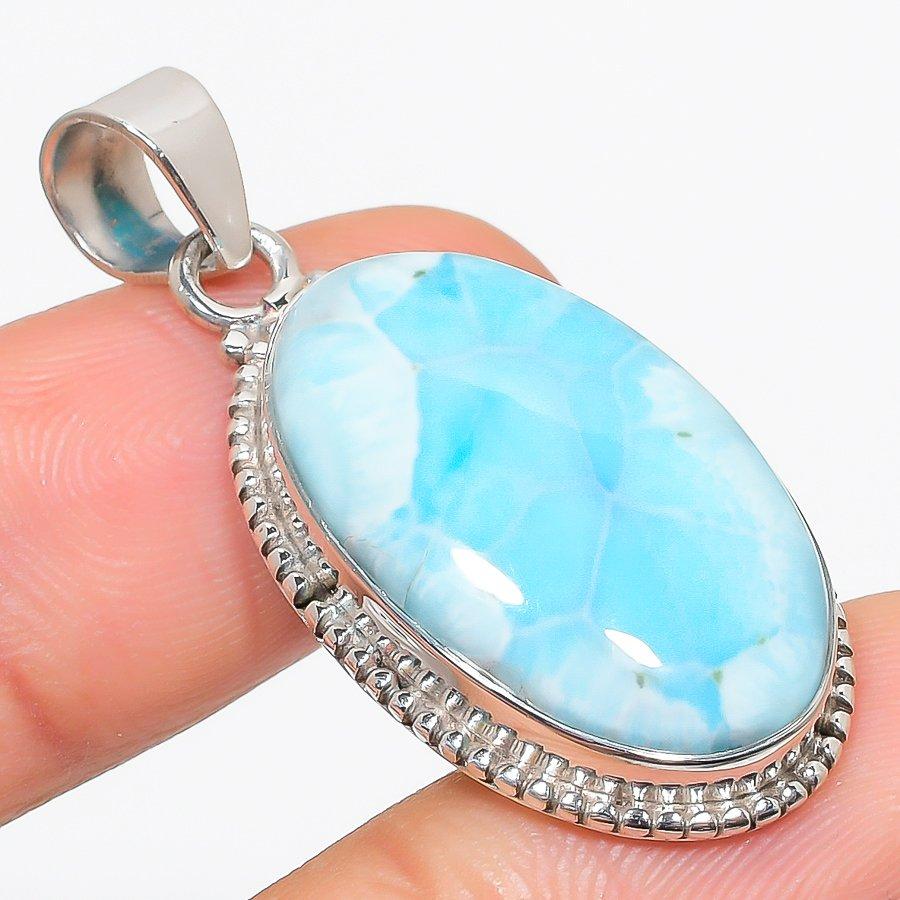 

Natural Republic Larimar Gemstone 925 Solid Sterling Silver Pendant 1.75 a4A90