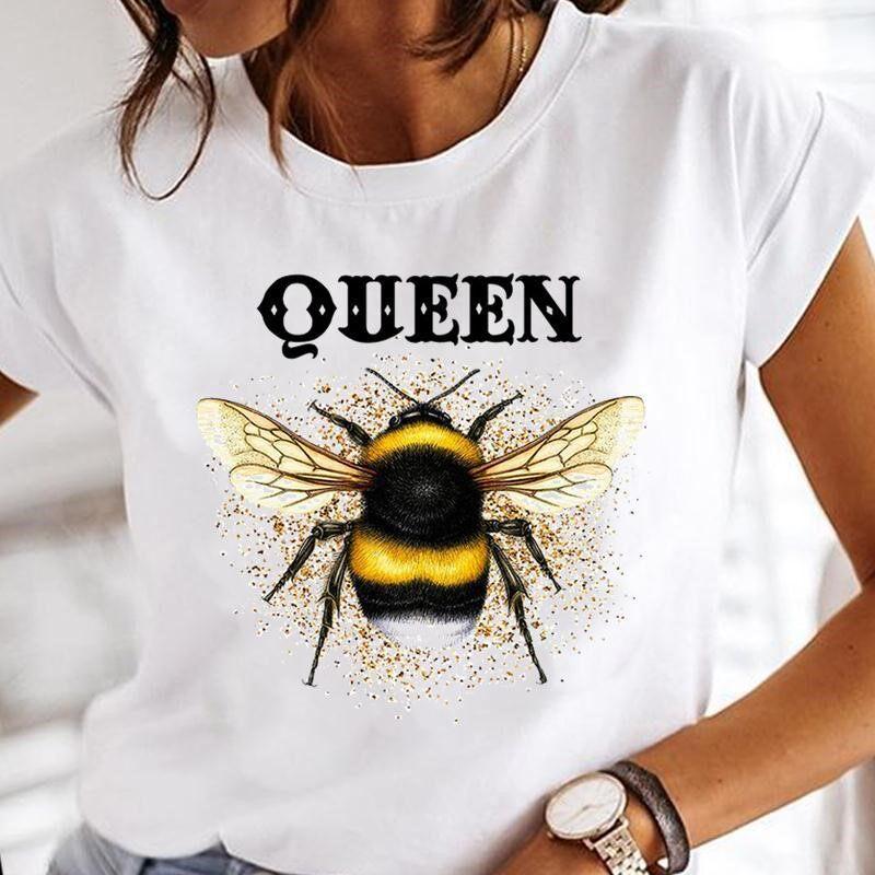 Summer Bee Animal Cartoon Cute Round Neck Pure Cotton Printed Unisexs and Womens Short Sleeved New Personalized Casual Tshirt