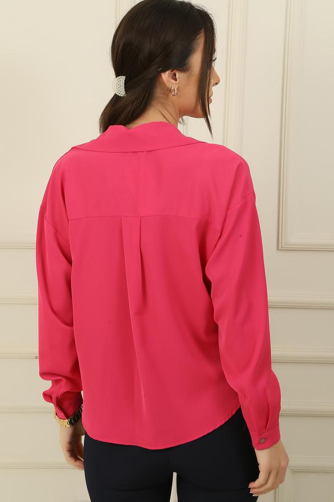 Önü Düğümlü Mikro Saten Gömlek