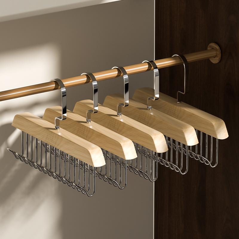 Solid Wooden Camisole Hanger 8 Heavy-duty Metal Hooks Space Saving Organizer for Walk-in Closet Storage