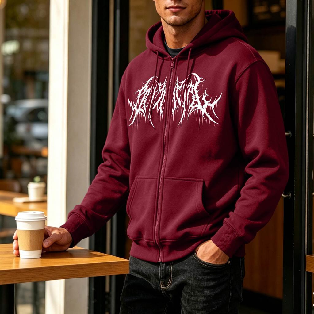 Felpa con cappuccio e zip da uomo con stampa