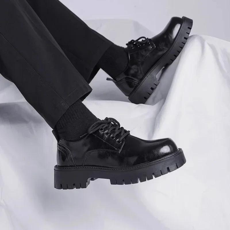 Men's Leather Brogue Shoes Round Toe Lace Up High Quality Fashion Footwear Offer Male Casual Shoe Common Free Delivery Shipping