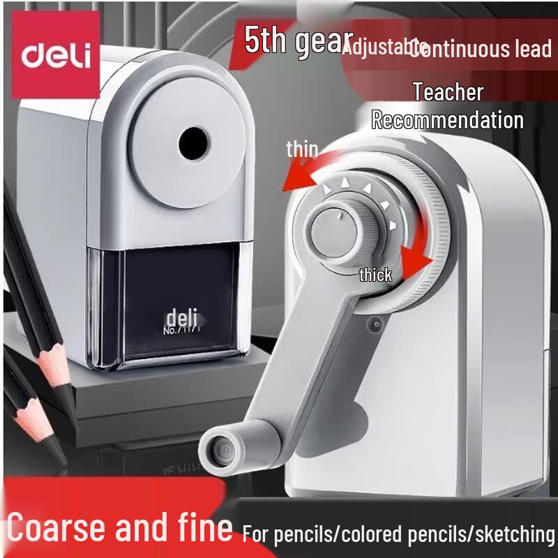 Deli Hand-Crank Pencil Sharpener with 5-Level Tip Adjustment