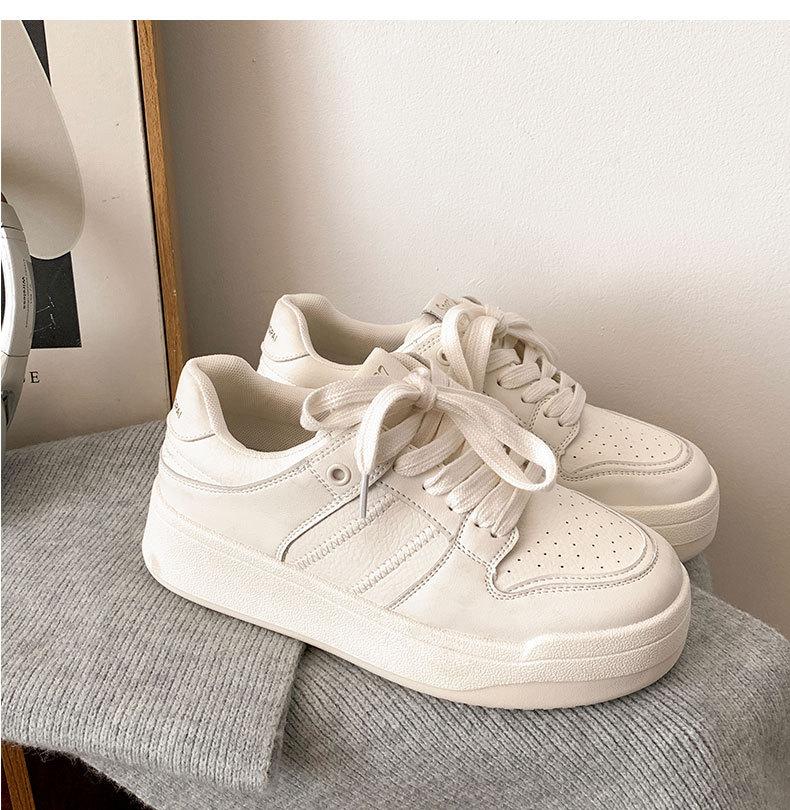 Platform White Shoes Women's Spring 2025 New Foreign Style Versatile College Style Lace-up Casual Fashion Sports Board Shoes