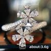 Adjustable Open Bypass Ring with Double Flower Design Pear-Cut Cubic Zirconia Stones Silver Tone Floral Statement Ring for Women