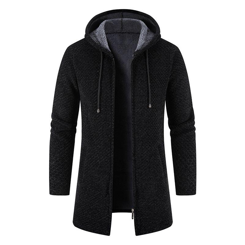 WTEMPO Heren Trui Winter Jas van Middellange Lengte Verdikt en Pluche Capuchon Gebreid Vest Losvallend 4XL