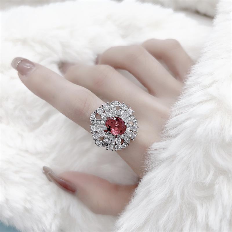 Elegant Ruby-Colored Gemstone Set: Women s Versatile Ring, Earrings, and Necklace for a Fashionable Look